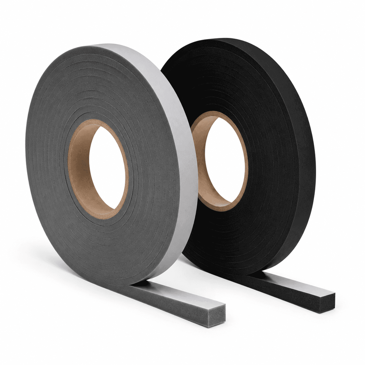 Rollos genéricos de cinta de espuma PVC adhesiva de una cara en gris y negro